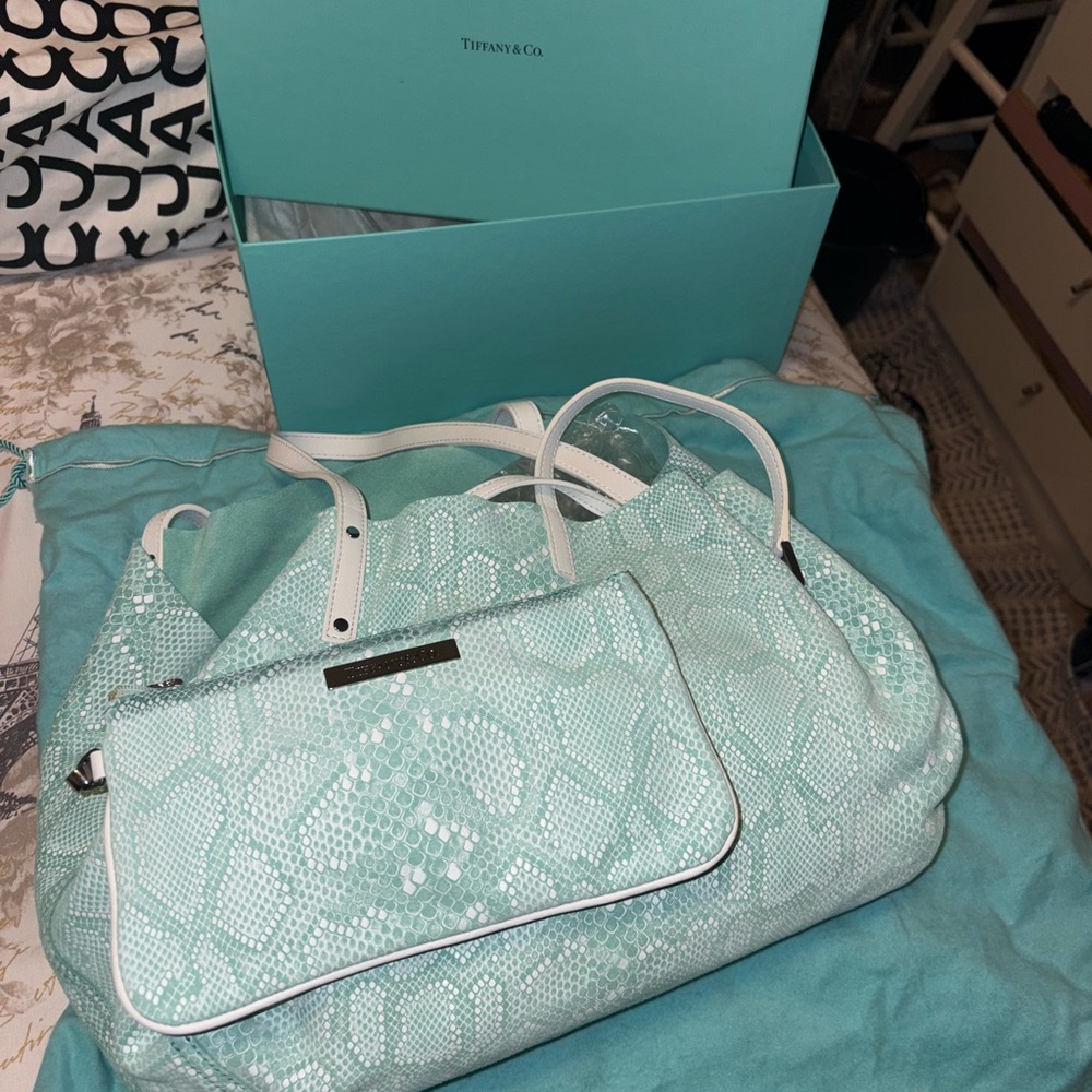 Tiffany & Co. Tignanello Mint Green Tote Bag with Pouch